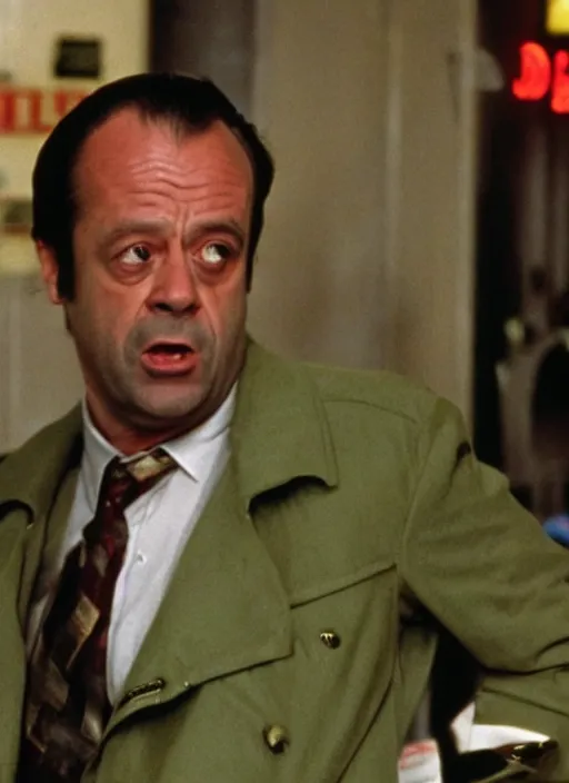 Image similar to film still of Del Boy from Only Fools & Horses as John McClane in Die Hard, 4k