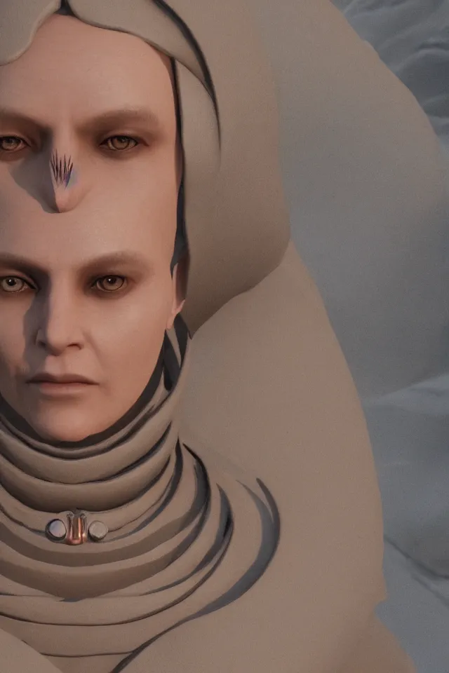 Image similar to a portrait addison rae as a bene gesserit of dune, highly detailed, hyperrealistic, 8 k, unreal engine