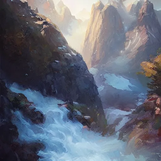 Image similar to Time to climb the mountain path, an expressive oil painting by Ross Tran, John Harris, Krenz Cushart