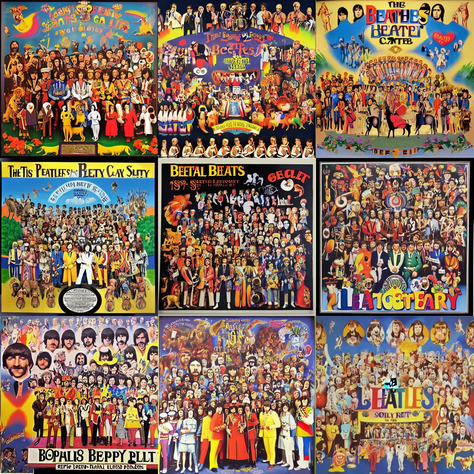 Prompt: the beatles sgt pepper's lonely hearts club band ( 1 9 6 7 ) album cover lascaux cave painting