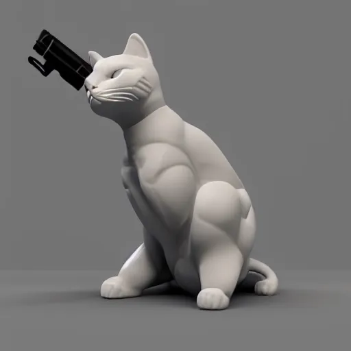 Prompt: simplistic 3 d render of a cat holding a gun, studio lighting, 4 k - n 5 - i