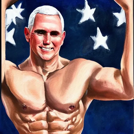 Prompt: a painting of a shirtless, muscular, sexy, handsome mike pence.