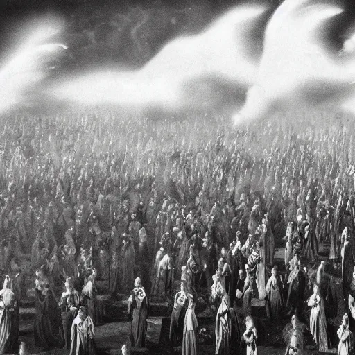 Prompt: hundreds of spirits storming the gates of heaven