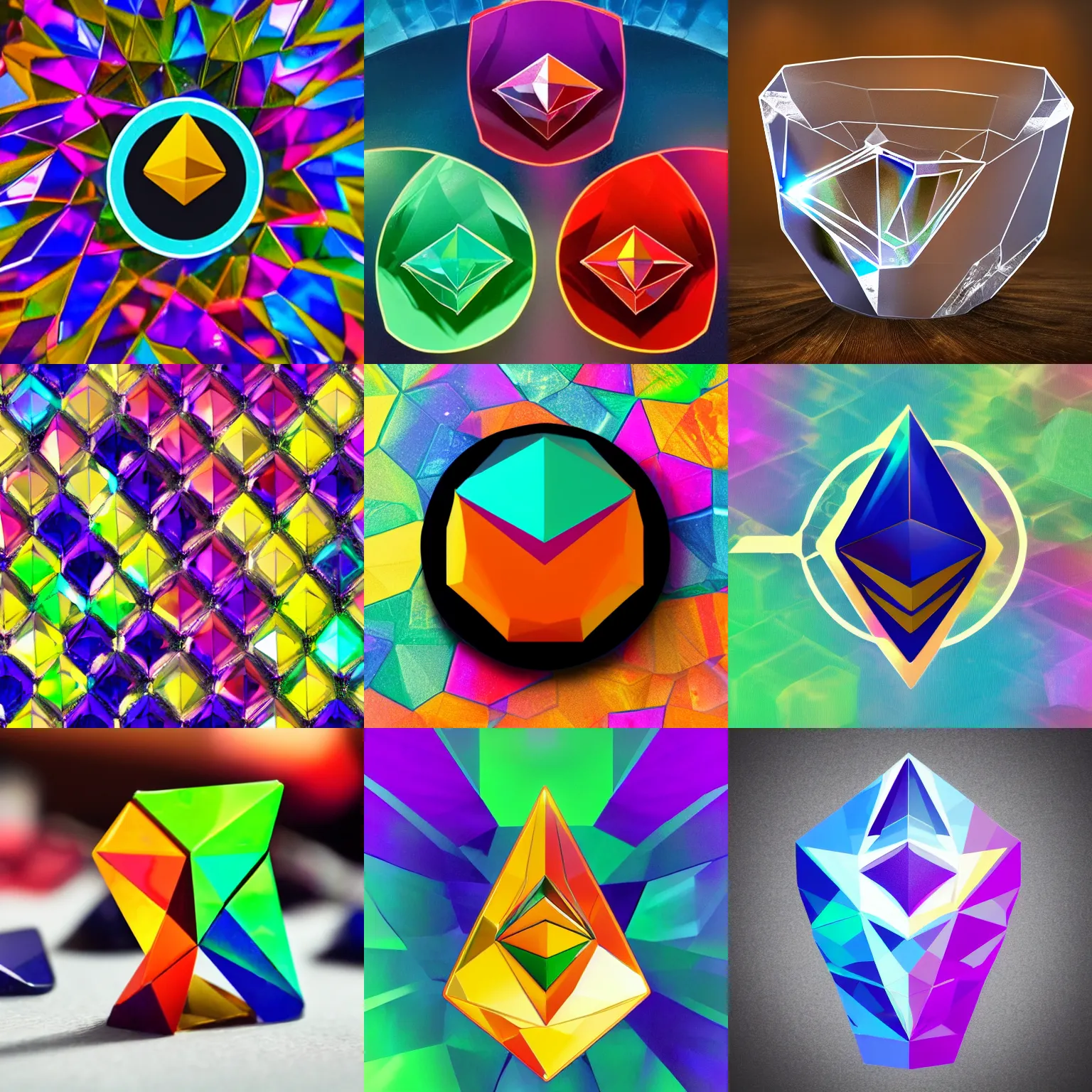 Prompt: ethereum logo as colorful crystal cup