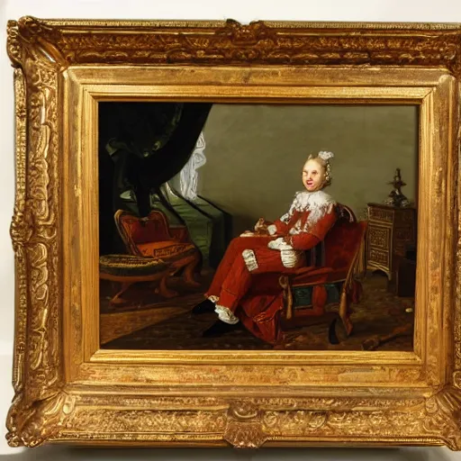 Prompt: 1600s oil painting of a Dutch aristocrat sitting on a couch in a fancy room using a laptop, 8k, highly intricate, highly detailed,