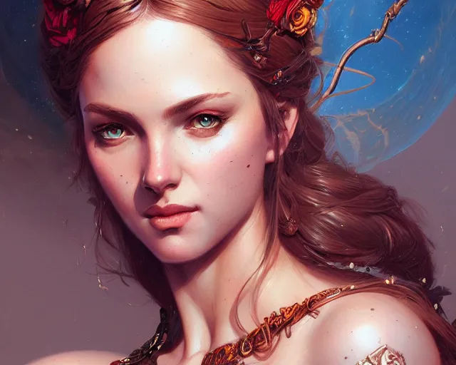 Image similar to portrait of a seductive and powerful aphrodite, detailed intricate illustration, detailed illustration, hd, 4 k, digital art, overdetailed art, by greg rutkowski, by loish, complementing colors, trending on artstation, deviantart