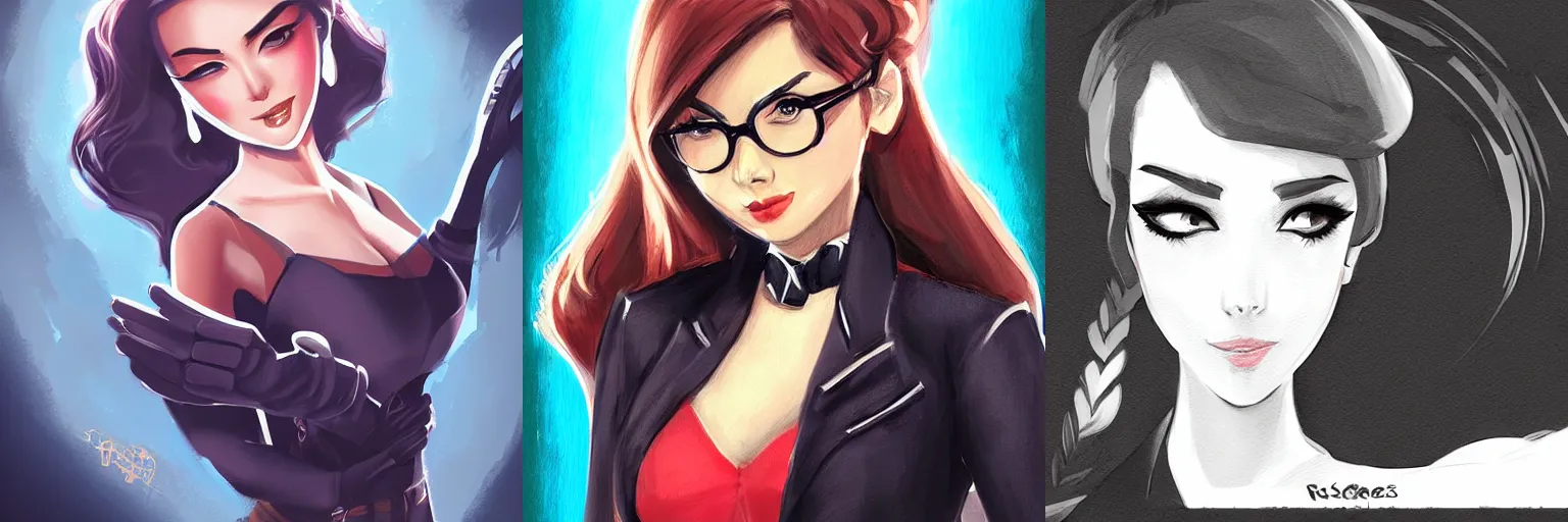 Prompt: female spy, artwork by RossDraws