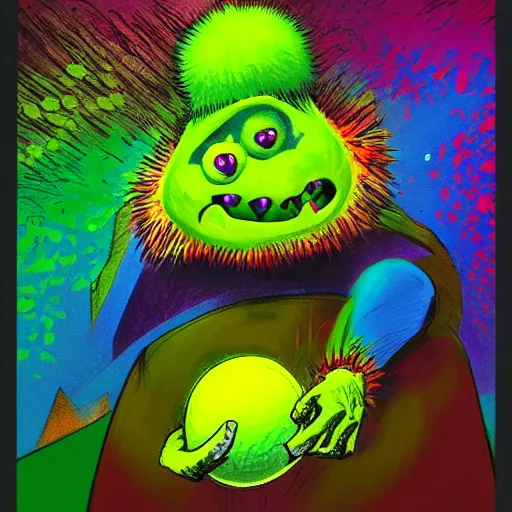 Image similar to a tennis ball monsters, colorful, digital art, fantasy, magic, chalk, trending on artstation, ultra detailed, professional illustration by basil gogos