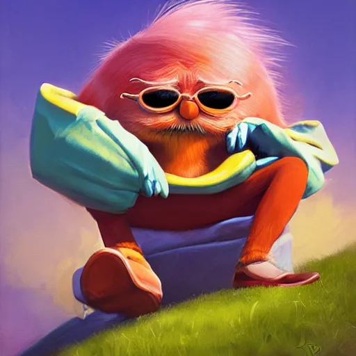 Image similar to the lorax laying on the ground helplessly clutching, the shirt of doctor eggman from sonic the hedgehog. by rhads, lois van baarle, jean - baptiste monge.