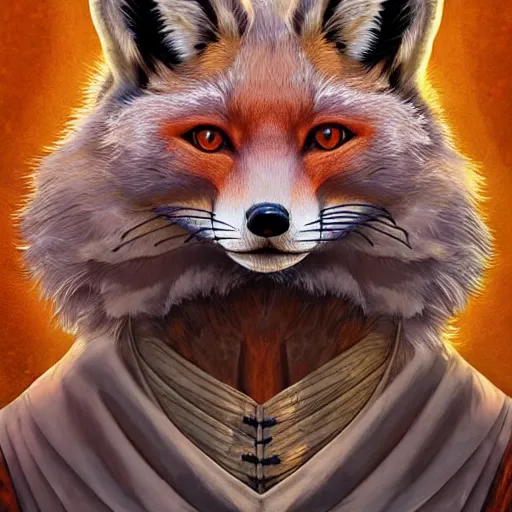 Prompt: An anthropomorphic fox wizard, highly detailed, extremely beautiful, DnD portrait