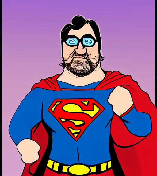 Image similar to gabe newell as a superman, digital paint