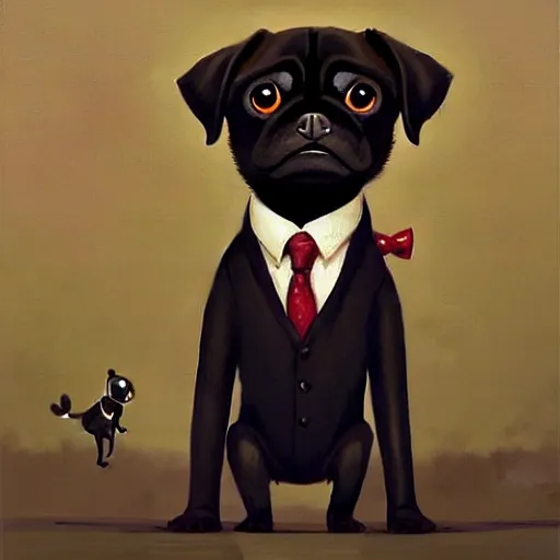 Image similar to a realistic portrait of anthropomorphized black pugalier dog wearing suit and tie, photographic realistic background, by atey ghailan, by greg rutkowski, by greg tocchini, by james gilleard, by joe fenton, by kaethe butcher, trending on instagram, award winning details