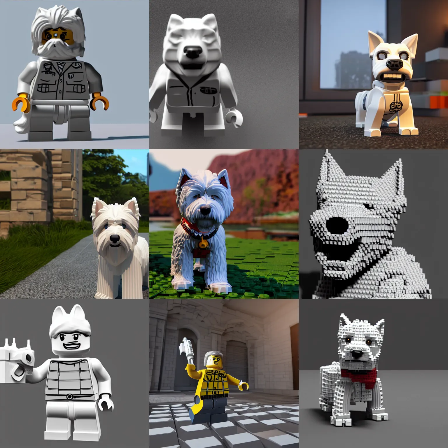 Prompt: westie as a lego rendered 3d, unreal engine,ray traced, octane render