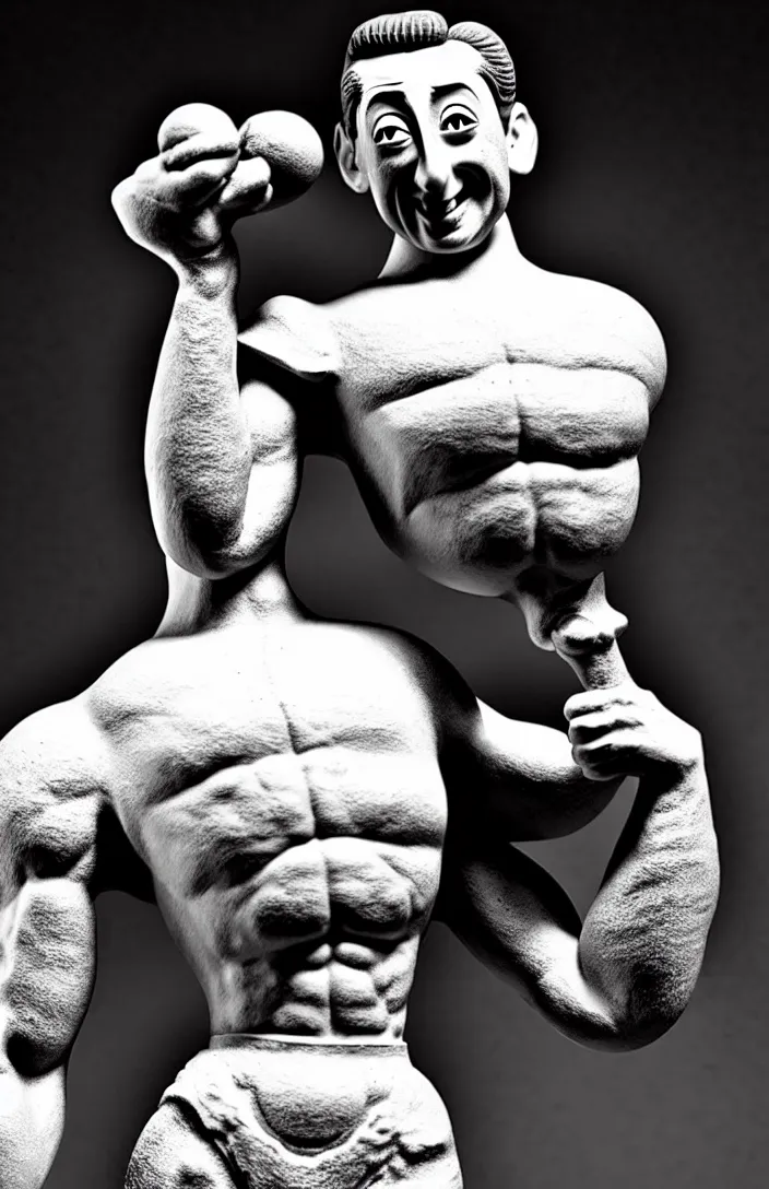 Image similar to heroic, muscular stone sculpture of pee - wee herman