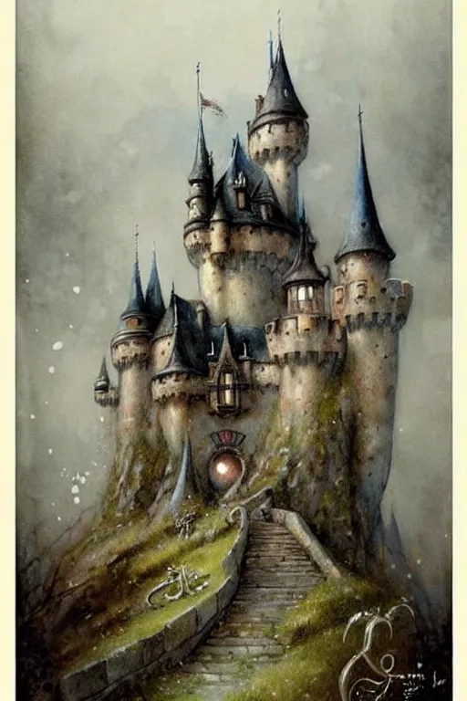 Image similar to (((((1950s fairy tale castle . muted colors.))))) by Jean-Baptiste Monge !!!!!!!!!!!!!!!!!!!!!!!!!!!