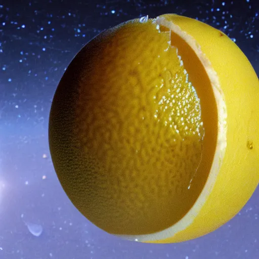 Image similar to sliced lemon as planet, photo by hubble telescope