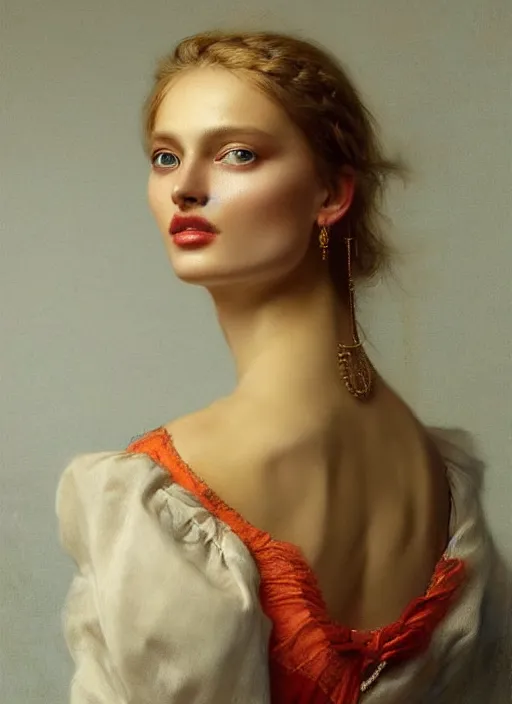 Prompt: A beautiful portrait of a Edita Vilkeviciute, frontal, digital art by Eugene de Blaas and Ross Tran, vibrant color scheme, highly detailed, in the style of romanticism