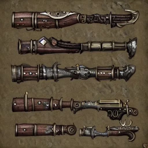 Image similar to steampunk style weapons, concept design