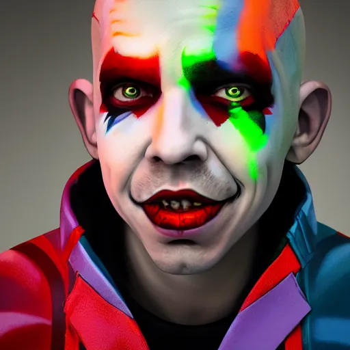 Image similar to portrait of Nathan Fielder as a harley quinn in Suicide Squad. intricate abstract. intricate artwork. by Tooth Wu, wlop, beeple, dan mumford. octane render, trending on artstation, greg rutkowski very coherent symmetrical artwork. cinematic, hyper realism, high detail, octane render, 8k, iridescent accents