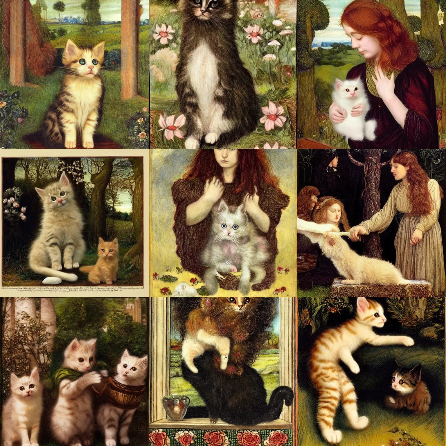 Prompt: a ritual of resurrecting of fluffy kitten made by the death person, pre - raphaelites style