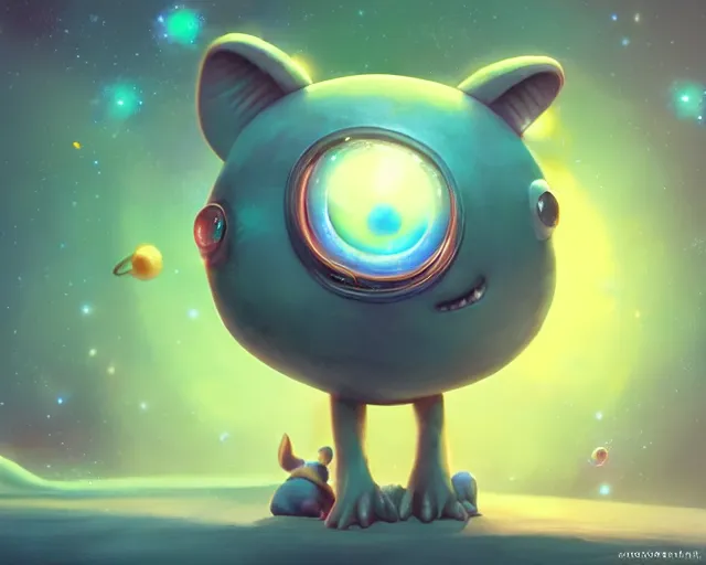 Image similar to 3D Fantasy Cute and adorable small alien piggy in space, huge adorable eyes, bright stars, Smooth 3D Illustration, soft render, Servando Lupini, Daniil Kudriavtsev, handpaint texture, Blender, 3DCoat