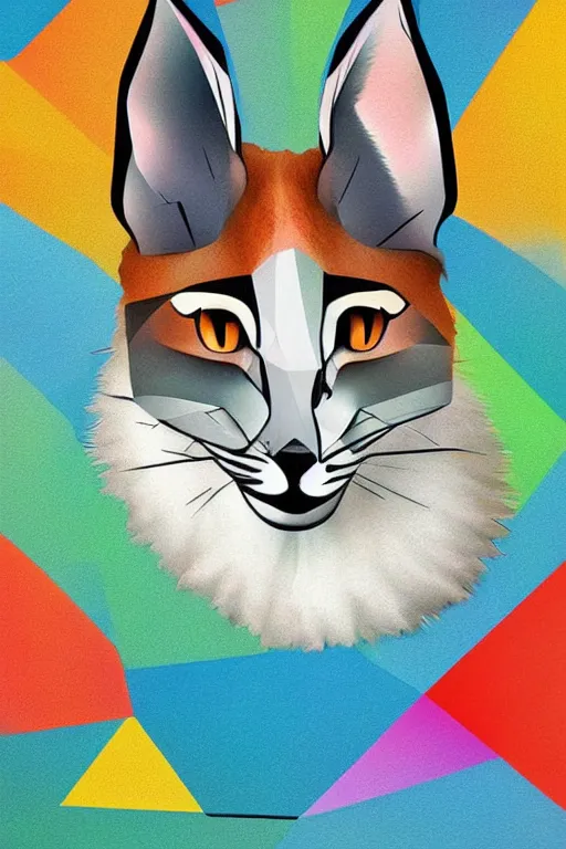 Image similar to cubist cute fluffy caracal cutout digital illustration cartoon colorful beeple