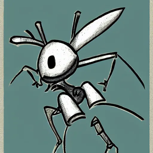 Prompt: A grasshopper drawn in the style of the game Hollow Knight