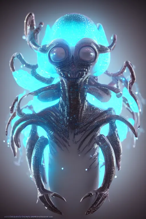 Image similar to skin concept alien, in full growth, mineral crystals instead of skin, magical crystals, smoky crystals, translucent crystals, luminous sparkling crystals, many details, 3 d, cinematic, hyper realism, high detail, octane render