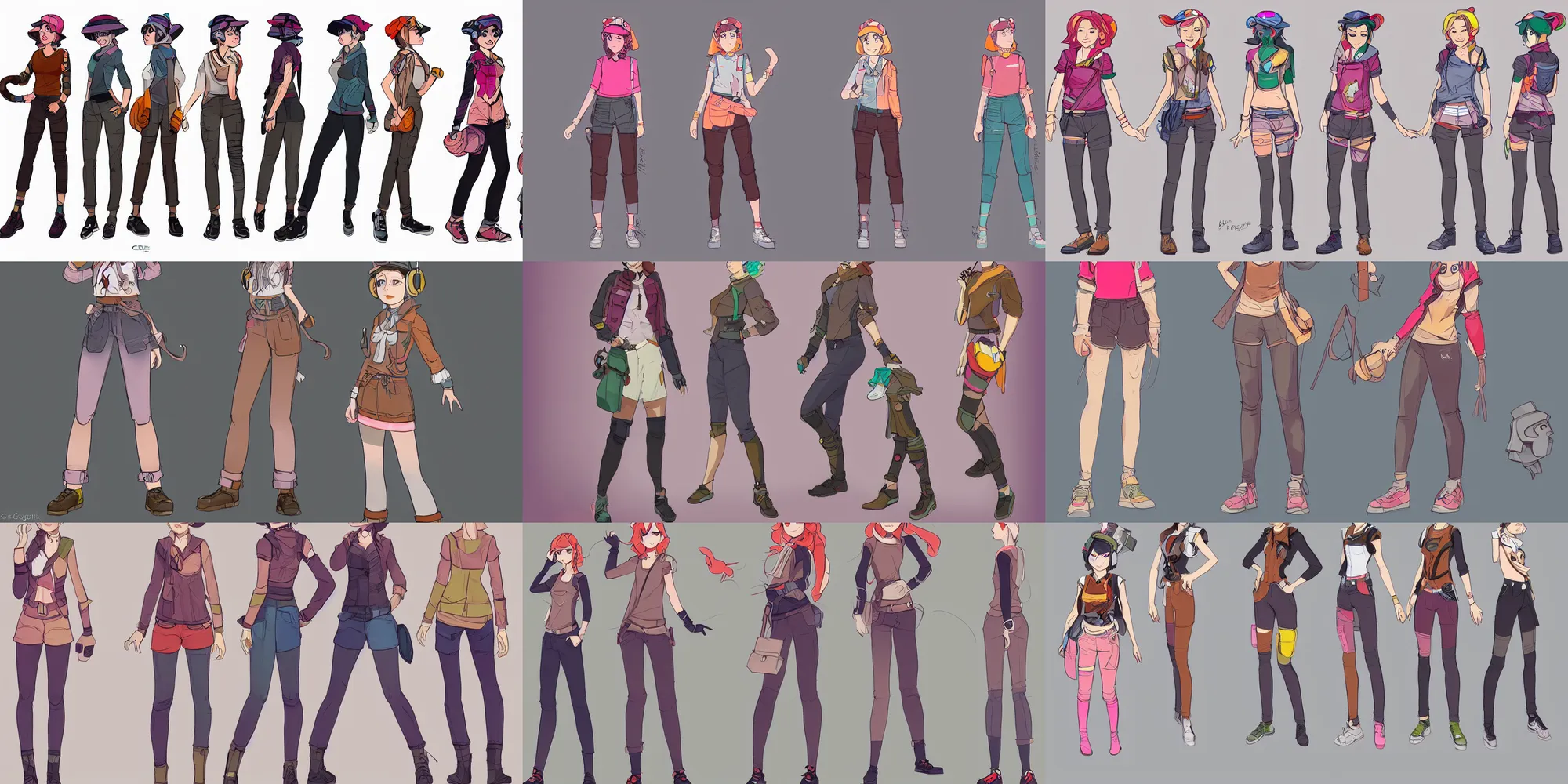 Prompt: character concept art of a mid 2 0's female casual themed outfit, colorful, no helmet, by ctchrysler, studio trigger