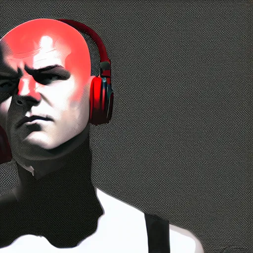 Image similar to a portrait of agent 4 7 laying down listening to music, black background, red rim light, highly detailed, smooth, sharp focus, art by maciej kuciara