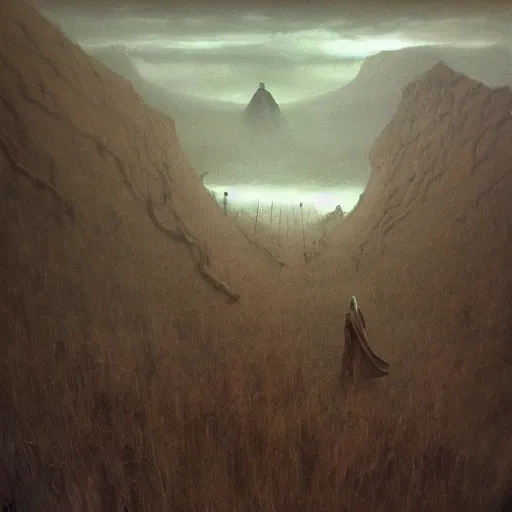 Image similar to still from the witcher television series, painted by zdzisław beksinski
