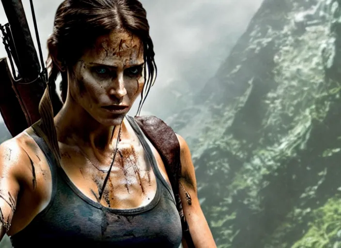 Image similar to film still of!!!! jared leto!!! as lara croft in new tomb raider movie, 8 k