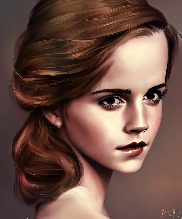 Prompt: emma watson in pinup style, elegant, digital painting, trends on artstation, concept art