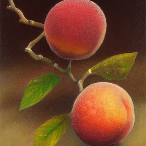 Prompt: A beautiful painting. Wind snapped at me, warm and fragrant. The atmosphere was thick with pollen and micro-organisms, goading my body’s ancient defences. peach, chestnut by C. R. W. Nevinson, by Paul Barson stunning