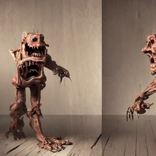 Image similar to horror animatronic, by wlop, 8 k, super detailed, octane render, vfx