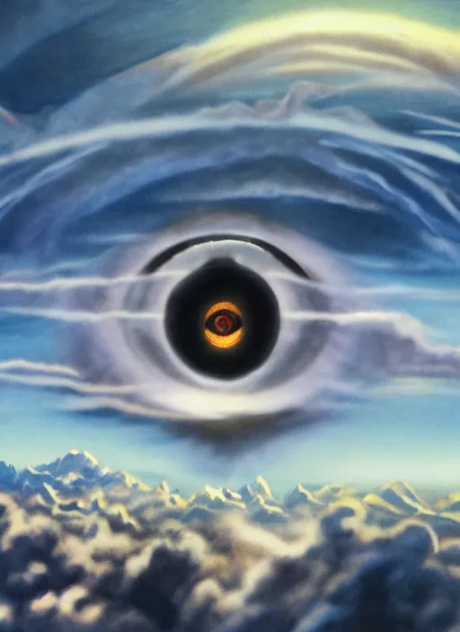 Image similar to the eye of sauron above the clouds, highly detailed,