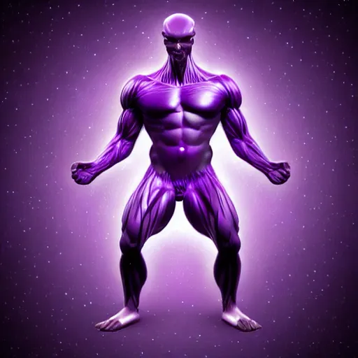 Image similar to muscular purple alien with glowing blue veins, realistic, detailed