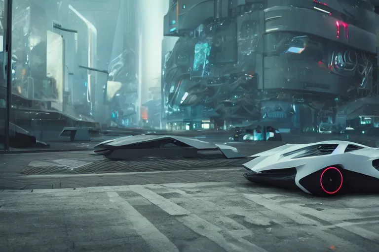 Prompt: professional photo of a futuristic sci-fi car on the streets of a dystopian futuristic city, 4k, octane render, Unreal Engine