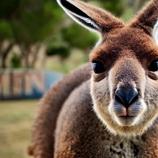 Image similar to dwayne the rock johnson's face on the body of a kangaroo