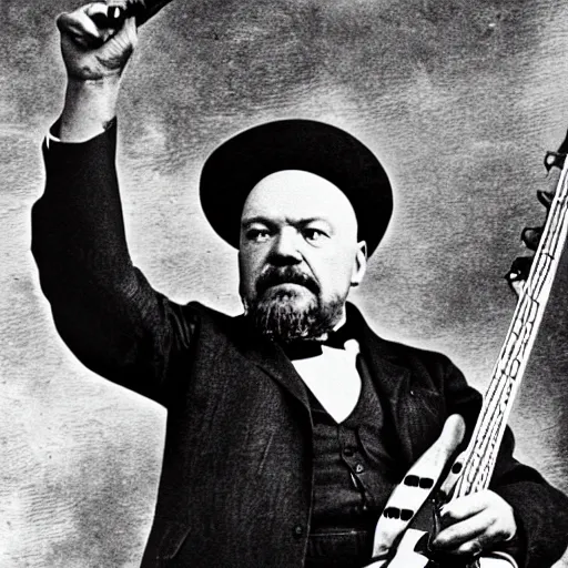 Prompt: lenin playing bass guitar