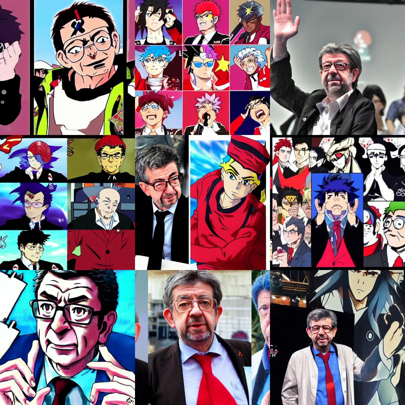 Prompt: jean - luc melenchon, anime style, jojo bizarre adventure