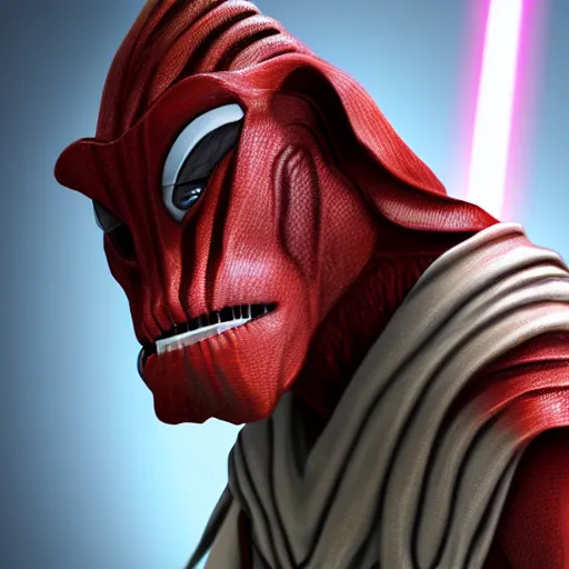 Prompt: Jar Jar binks revealing himself as a sith lord, digital art 4k