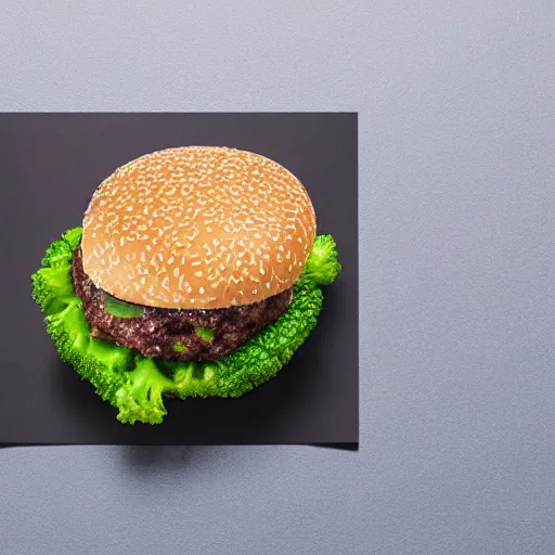 Prompt: promotional photo portrait of the new broccoli burger from mcdonalds, uhd, 8k,