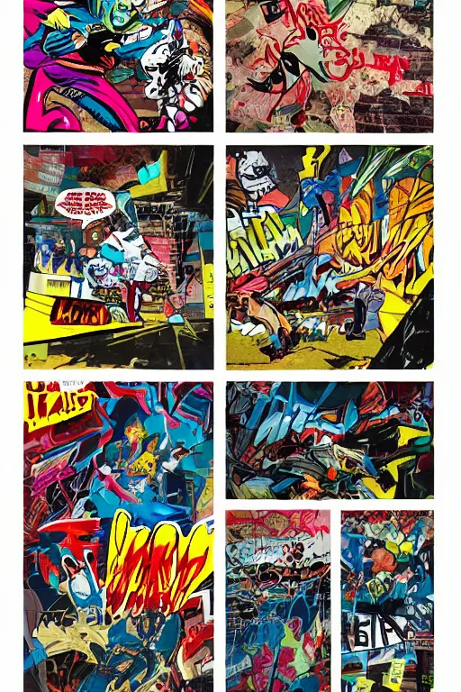 Prompt: A comic book page of abstract graffiti