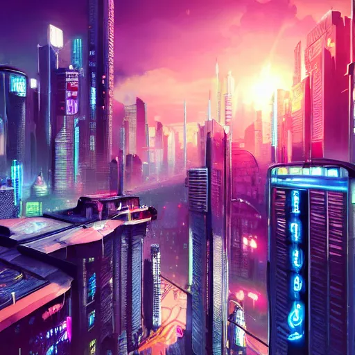 Image similar to beautiful cyberpunk city