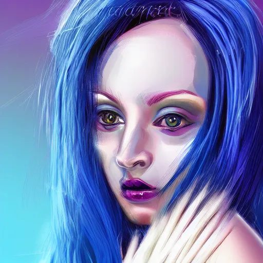 Prompt: beautiful bluehead woman, digital art, closeup
