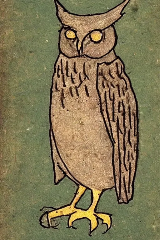 Image similar to Terrible Medieval Drawings of an Owl from an illuminated manuscript.