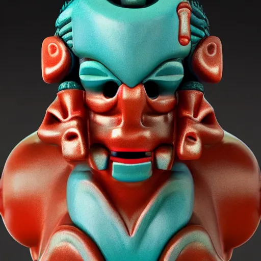 Prompt: closeup 3 d toy maori god as funco toy, plastic, sss, octane 4 k render, studio lighting, artstation, cyan photographic backdrop, 1 0 5 mm, f 2. 8 aperture