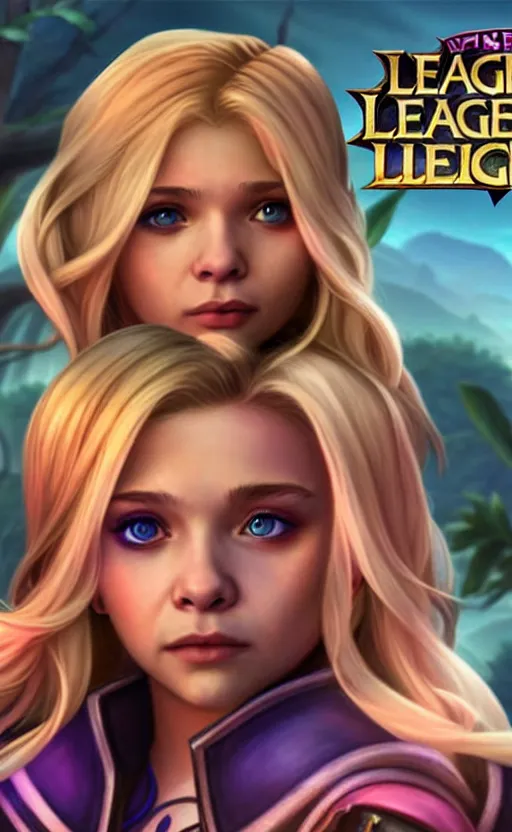 Image similar to Chloë Grace Moretz as a character in the game League of Legends, with a background based on the game League of Legends, detailed face, old 3d graphics