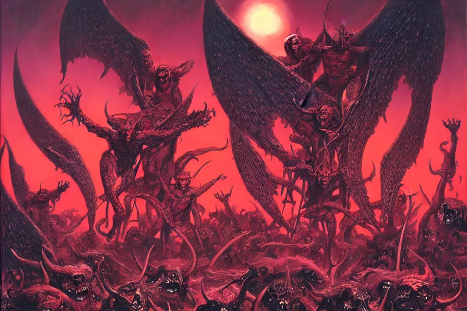 Image similar to satans fall from paradise into hell by mark riddict, james ryman, wayne barlowe.